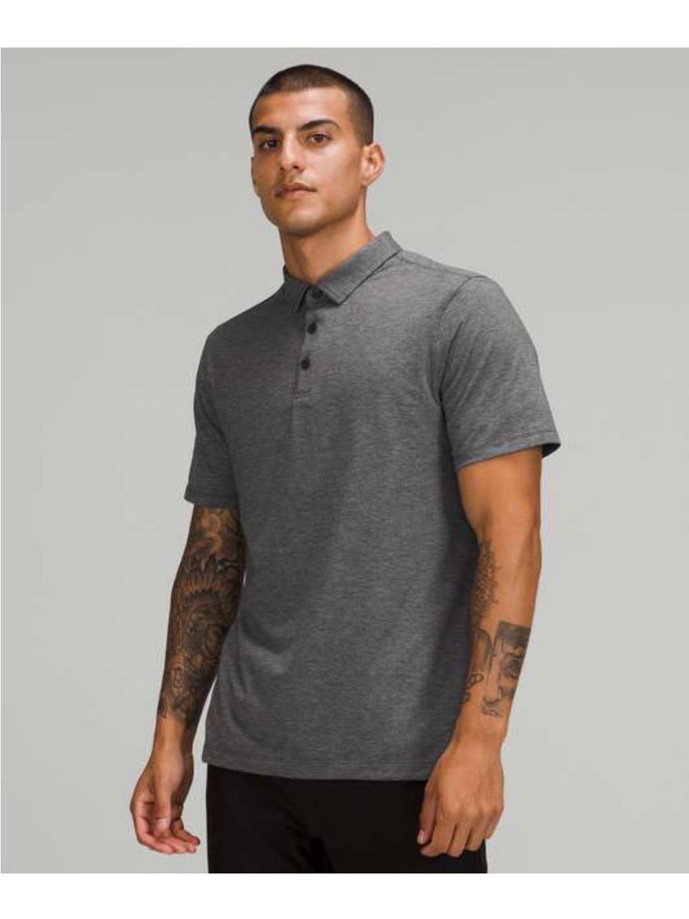 Lululemon Men’s Evolution Polo Short Sleeve Heathered Black Preppy Golf